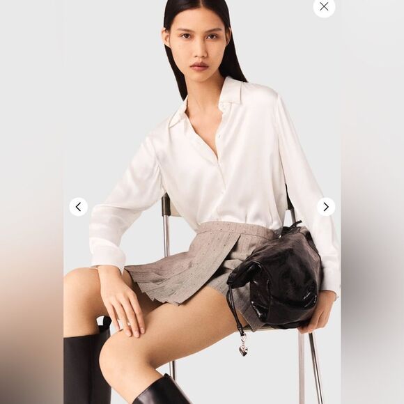 Maje Pearl White Silk Shirt Collared Button Down Blouse Classic Sz 2 US M - Picture 1 of 16